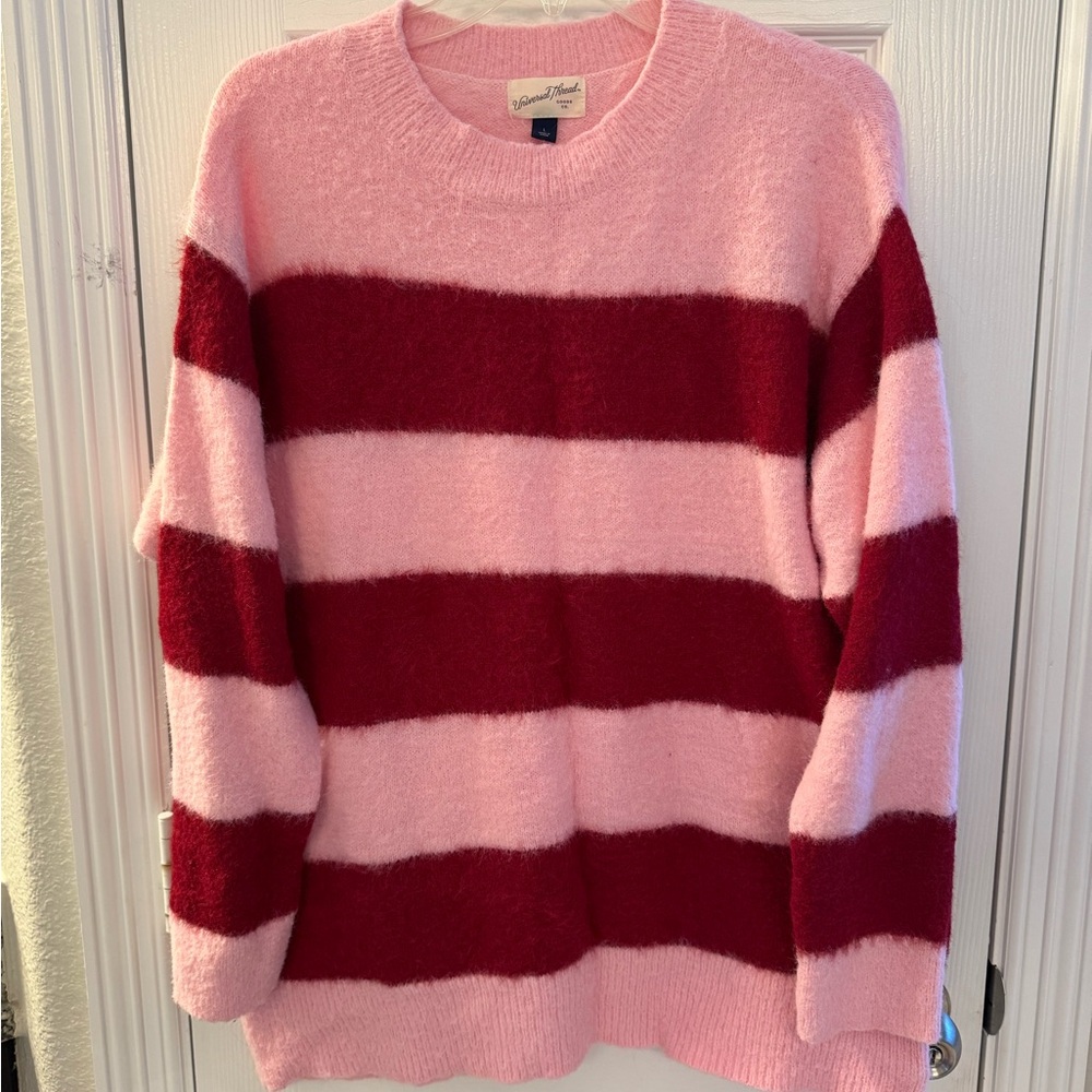 Target Universal Thread Pink and Red Striped Sweater - Size Large